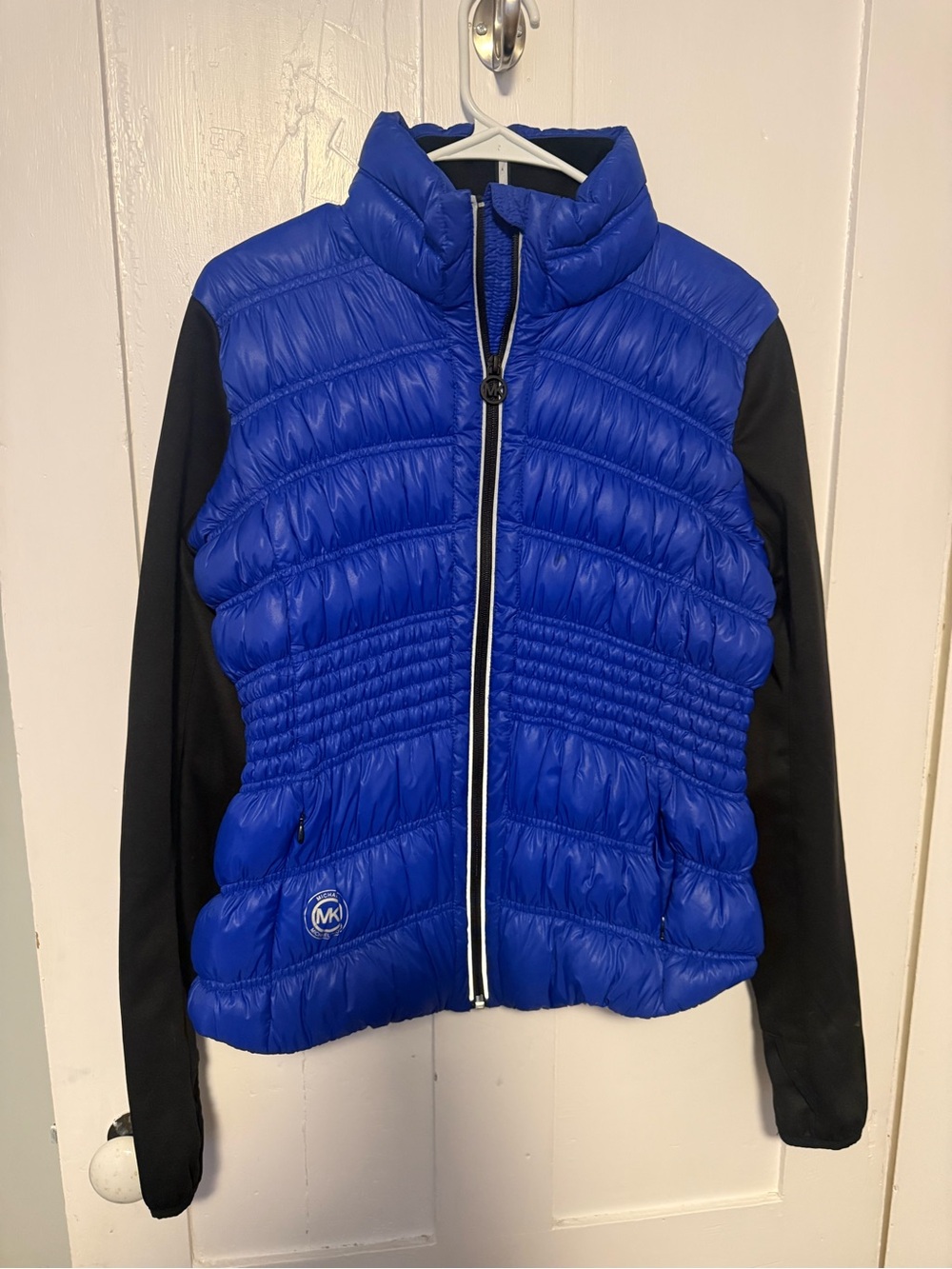 Michael Kors Royal Blue Puffer Jacket with Black Sleeves